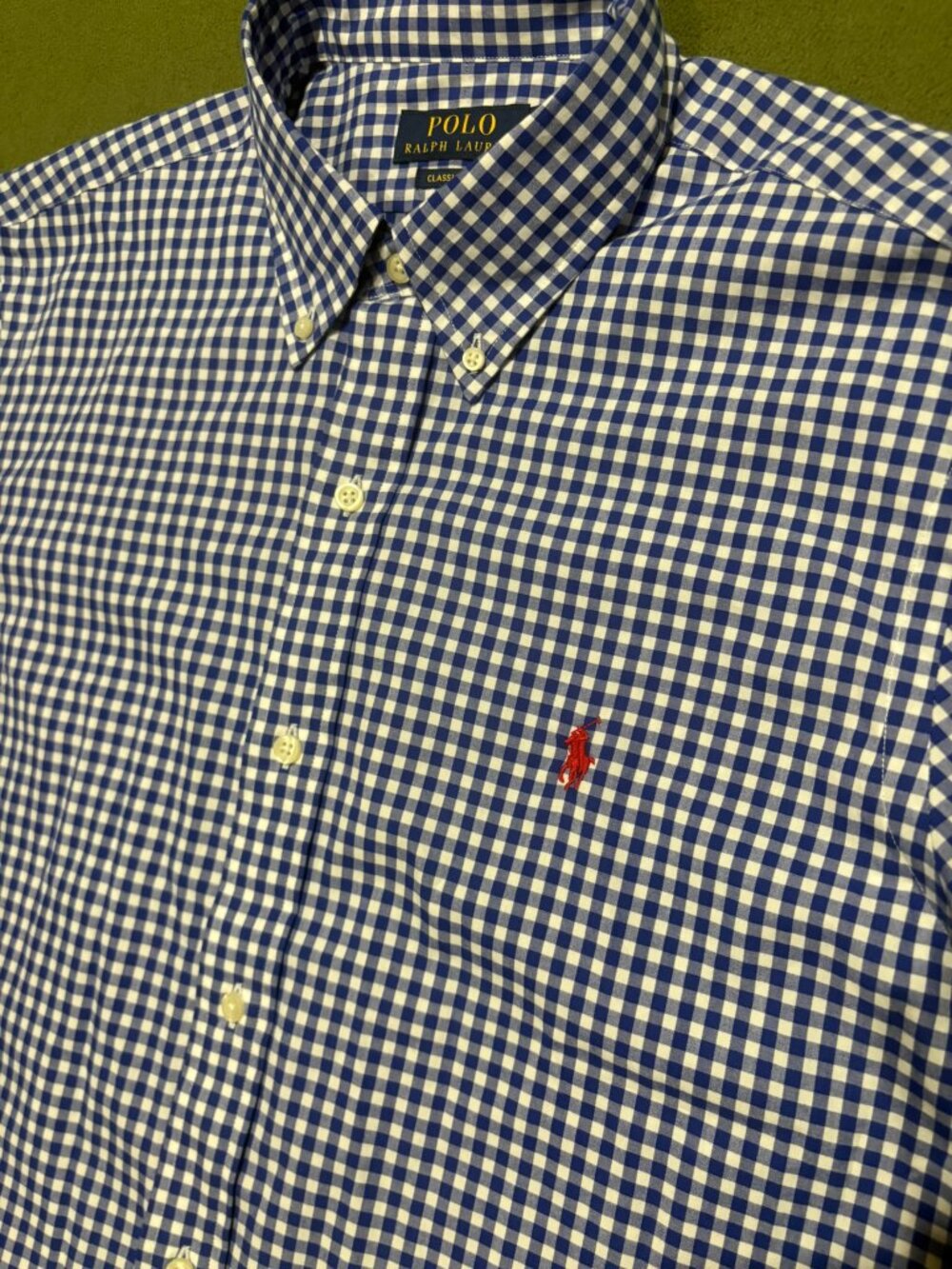 Polo Ralph Lauren Blue Gingham Button Up Shirt Mens Large Blue White Checker Red